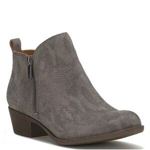 Lucky Brand Basel Printed Suede Ankle Booties Side Zip Block Heel 6.5
